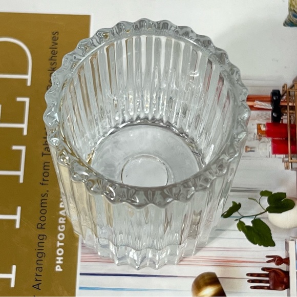 Ribbed Glass Candle Holder Set of 4 Clear Heavy Chic Holiday Home Decor - Picture 6 of 14